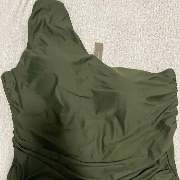 NWT- J Crew- 24+ One Shoulder One Piece Ruched Swimsuit - Picture 4 of 10